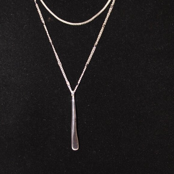 Jenny Bird "Leana" Double-Chain Silver Necklace with Bar Pendent - Picture 2 of 10